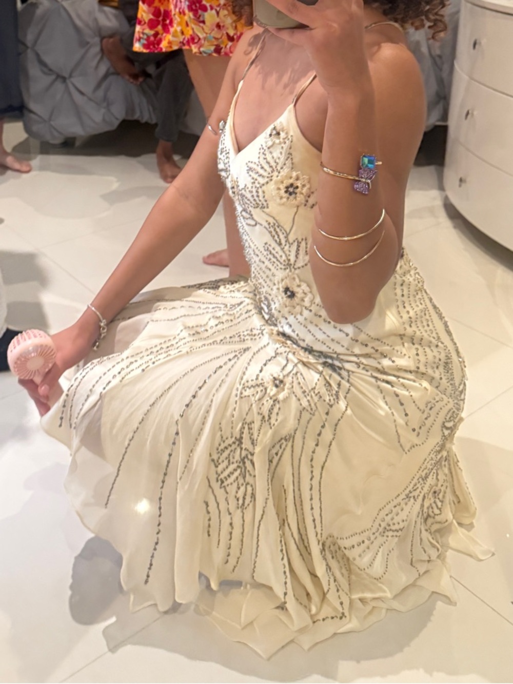 Sue Wong Ivory Beaded Asymmetrical Evening Dress - Picture 3 of 5